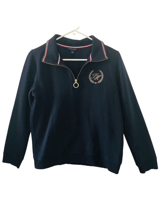 Tommy Hilfiger Tops - Tommy Hilfiger Navy Half-Zip Pullover with Embroidered Crest Size Small Preppy